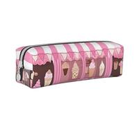 ULKMFFCF Ice Cream Store Trousse à crayons en cuir imprimé rose - Jolie pochette zippée pour l'école, le bureau, les voyages et le maquillage, blanc, Taille unique, Cartable