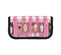 ULKMFFCF Ice Cream Store Trousse à crayons en toile imprimée rose - Grande capacité pour l'école, le bureau, les stylos, les cosmétiques, Noir , Taille unique, Cartable