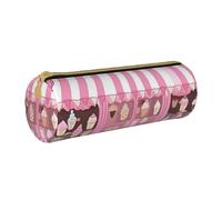 ULKMFFCF Ice Cream Store Trousse ronde en cuir avec fermeture éclair pour l'école, le bureau, les voyages et le maquillage Rose, blanc, Taille unique, Cartable
