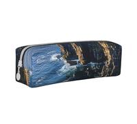 ULKMFFCF Ireland Outdoors Trousse à crayons en cuir avec fermeture éclair Motif comté de Clare The Cliffs Pour l'école, le bureau, les voyages et le maquillage, blanc, Taille unique, Cartable
