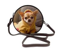 ULKMFFCF Joli sac à bandoulière rond imprimé chihuahua dépressif, pour femmes et filles, sac à bandoulière en cuir pour l'école, le travail, les voyages, Chihuahua déprimé mignon, Taille unique