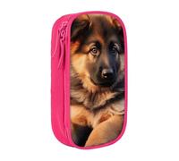ULKMFFCF Jolie trousse à crayons avec imprimé chiot berger allemand, noir, grande capacité avec fermeture éclair pour l'école, le bureau, les voyages et le maquillage, rose, Taille unique, Cartable