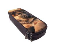 ULKMFFCF Jolie trousse à crayons imprimée chiot berger allemand - Trousse à crayons en cuir PU avec fermeture éclair pour l'école, le bureau, les voyages et le maquillage, Noir , Taille unique,