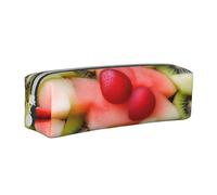 ULKMFFCF Kiwi Trousse à crayons en cuir avec imprimé pastèque - Jolie pochette zippée pour l'école, le bureau, les voyages et le maquillage, blanc, Taille unique, Cartable