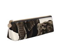 ULKMFFCF Old Elephant and Young Elephant Printed Triangle Pencil Case - Cute Leather Zip Pouch for School Office Travel and Makeup, blanc, Taille unique, Cartable