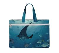 ULKMFFCF Oodles of Caniches Sac à documents en toile imprimée avec fermeture éclair et poignée pour l'école, le bureau, les voyages, Manta Ray and Fish, Taille unique