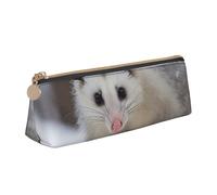 ULKMFFCF Opossum in Snow Trousse à crayons triangulaire en cuir avec fermeture éclair pour l'école, le bureau, les voyages et le maquillage, blanc, Taille unique, Cartable