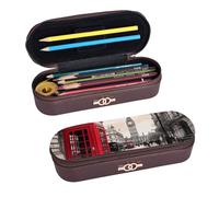 ULKMFFCF Red Phone Booth London Street Trousse à crayons rigide en cuir synthétique avec fermeture éclair pour l'école, le bureau, les voyages et le maquillage, Noir , Taille unique, Cartable