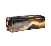 ULKMFFCF Rock and Lake - Trousse à crayons en cuir imprimé sous le coucher de soleil - Jolie pochette zippée pour l'école, le bureau, les voyages et le maquillage, blanc, Taille unique, Cartable