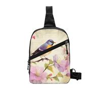 ULKMFFCF Sac à bandoulière avec imprimé violon et livre - Pour homme et femme - Pliable - Pour la course à pied, la randonnée, le cyclisme, les voyages, le travail, Oiseau et fleurs de printemps