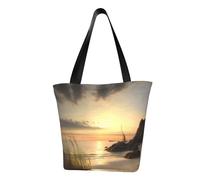 ULKMFFCF Sac à bandoulière imprimé chats chevauchant des poissons pour femmes, sac à main, sac fourre-tout, sacs de courses, Scène côtière calme, Taille unique