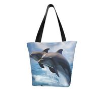 ULKMFFCF Sac à bandoulière imprimé golf noir et blanc pour femme Sac fourre-tout Sac à provisions, Deux dauphins, Taille unique