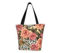 ULKMFFCF Sac à bandoulière imprimé golf noir et blanc pour femme Sac fourre-tout Sac à provisions, Léopard rayé et roses, Taille unique