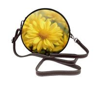 ULKMFFCF Sac à bandoulière rond en cuir avec imprimé de fleurs jaunes pour femmes, filles, sac à bandoulière pour l'école, le travail, les voyages, Tableau Fleur Jaune, Taille unique