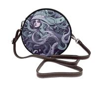 ULKMFFCF Sac à bandoulière rond en cuir avec imprimé marbre bleu turquoise doré pour femme et fille pour l'école, le travail, les voyages, Inspiré de la sorcière de la mer, Taille unique