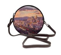 ULKMFFCF Sac à bandoulière rond en cuir imprimé cabine téléphonique londonienne rouge pour femme et fille pour l'école, le travail, les voyages, Las Vegas Sunset, Taille unique