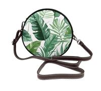 ULKMFFCF Sac à bandoulière rond en cuir imprimé faisan attrapant un chien pour femme et fille pour l'école, le travail, les voyages, Jolies feuilles de palmier vertes., Taille unique