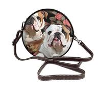 ULKMFFCF Sac à bandoulière rond en cuir imprimé ferme avec cerf pour femmes et filles, sac à main à bandoulière pour l'école, le travail, les voyages, Bulldogs anglais., Taille unique