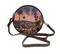 ULKMFFCF Sac à bandoulière rond en cuir imprimé fruits tropicaux ananas pour femme et fille pour l'école, le travail, les voyages, The Old Hollywood, Taille unique