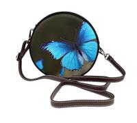 ULKMFFCF Sac à bandoulière rond en cuir imprimé lamantins des Antilles pour femmes et filles pour l'école, le travail, les voyages, Magnifique papillon bleu pour l'extérieur, Taille unique
