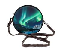 ULKMFFCF Sac à bandoulière rond en cuir imprimé lamantins des Antilles pour femmes et filles pour l'école, le travail, les voyages, Northern Lights, Taille unique