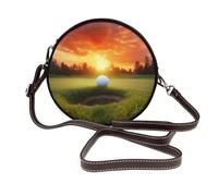ULKMFFCF Sac à bandoulière rond en cuir imprimé lamantins des Antilles pour femmes et filles pour l'école, le travail, les voyages, Sport Golf Ball Sunset Tree Balle de golf, Taille unique