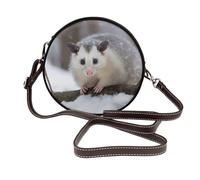 ULKMFFCF Sac à bandoulière rond en cuir imprimé lamantins des Antilles pour femmes et filles pour l'école, le travail, les voyages, Opossum in Snow, Taille unique