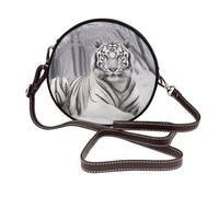 ULKMFFCF Sac à bandoulière rond en cuir imprimé lamantins des Antilles pour femmes et filles pour l'école, le travail, les voyages, Le tigre blanc sauvage, Taille unique