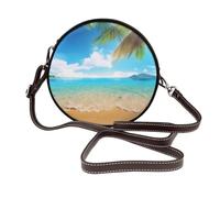 ULKMFFCF Sac à bandoulière rond en cuir imprimé lamantins des Antilles pour femmes et filles pour l'école, le travail, les voyages, Thème palmier tropical, Taille unique