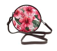ULKMFFCF Sac à bandoulière rond en cuir imprimé lamantins des Antilles pour femmes et filles pour l'école, le travail, les voyages, Belle fleur d'hibiscus, Taille unique