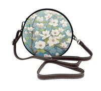 ULKMFFCF Sac à bandoulière rond en cuir imprimé pour femmes, filles, sac à bandoulière pour l'école, le travail, les voyages, Fleurs de printemps Dogwood, Taille unique