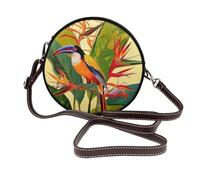 ULKMFFCF Sac à bandoulière rond en cuir imprimé pour femmes, filles, sac à bandoulière pour l'école, le travail, les voyages, Oiseau du Paradis tropical, Taille unique