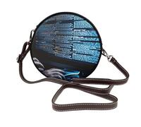 ULKMFFCF Sac à bandoulière rond en cuir imprimé rose rouge PSD pour femme et fille pour l'école, le travail, les voyages, Code de programmation du programmateur, Taille unique