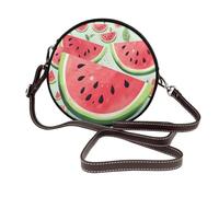 ULKMFFCF Sac à bandoulière rond imprimé grain de bois pour femmes et filles, sac à bandoulière en cuir pour l'école, le travail, les voyages, Pastèque fruits frais., Taille unique
