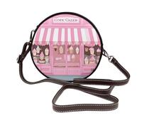 ULKMFFCF Sac à bandoulière rond imprimé léopard et roses pour femmes et filles, sac à bandoulière en cuir pour l'école, le travail, les voyages, Pot à crème glacée rose, Taille unique