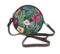 ULKMFFCF Sac à bandoulière rond imprimé léopard pour femmes et filles, sac à bandoulière en cuir pour l'école, le travail, les voyages, Hojas Tropicales Y Flores, Taille unique
