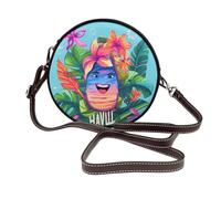 ULKMFFCF Sac à bandoulière rond imprimé léopard pour femmes et filles, sac à bandoulière en cuir pour l'école, le travail, les voyages, Hello Hawaii, Taille unique