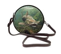 ULKMFFCF Sac à bandoulière rond imprimé pattes de chien pour femmes filles sac à bandoulière en cuir pour l'école, le travail, les voyages, Poisson chat sous-marin, Taille unique