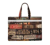 ULKMFFCF Sac à documents en toile imprimée avec fermeture éclair et poignée pour l'école, le bureau, les voyages, Ancienne plaque d'immatriculation, Taille unique