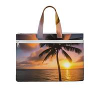 ULKMFFCF Sac à documents en toile imprimée avec fermeture éclair et poignée pour l'école, le bureau, les voyages, Plage au coucher du soleil palmier, Taille unique