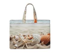 ULKMFFCF Sac à documents en toile imprimée drapeau de l'Espagne avec fermeture éclair et poignée pour l'école, le bureau, les voyages, Sable de coquillages., Taille unique