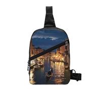 ULKMFFCF Sac de sport à bandoulière imprimé bonhomme de neige de Noël pour homme et femme, sac de poitrine pliable pour la course à pied, la randonnée, le cyclisme, les voyages, le travail, Venise