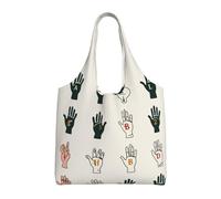 ULKMFFCF Sac fourre-tout en toile imprimée arc-en-ciel pour femme, sac à main réutilisable, sac à bandoulière pour l'école, le travail, les voyages, Art de l'alphabet en langue des signes, Taille