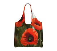 ULKMFFCF Sac fourre-tout en toile imprimée de partitions de musique pour femme, sac à main réutilisable, sac à bandoulière pour l'école, le travail, les voyages, Imprimé fleurs de coquelicot, Taille