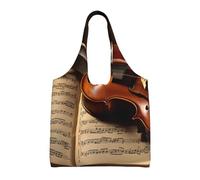 ULKMFFCF Sac fourre-tout en toile imprimée tournesol jaune pour femme, sac à main réutilisable, sac à bandoulière pour l'école, le travail, les voyages, Violon et livre, Taille unique