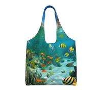 ULKMFFCF Sac fourre-tout en toile imprimée tournesol jaune pour femme, sac à main réutilisable, sac à bandoulière pour l'école, le travail, les voyages, Paysage de poissons tropicaux, Taille unique