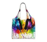 ULKMFFCF Sac fourre-tout réutilisable en toile imprimée de plantes et de fleurs pour femme, sac à bandoulière pour l'école, le travail, les voyages, Imprimé musique, Taille unique