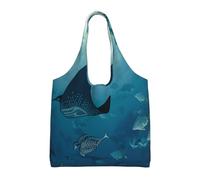 ULKMFFCF Sac fourre-tout réutilisable en toile imprimée de plantes et de fleurs pour femme, sac à bandoulière pour l'école, le travail, les voyages, Manta Ray and Fish, Taille unique