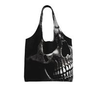 ULKMFFCF Sac fourre-tout réutilisable en toile imprimée paysage d'herbe dorée pour femme, sac à main de courses, sac à bandoulière pour l'école, le travail, les voyages, Tête de mort noire., Taille