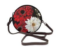 ULKMFFCF San Francisco Sac à bandoulière rond imprimé pour femme et fille en cuir pour l'école, le travail, les voyages, Fleur rouge et blanche, Taille unique